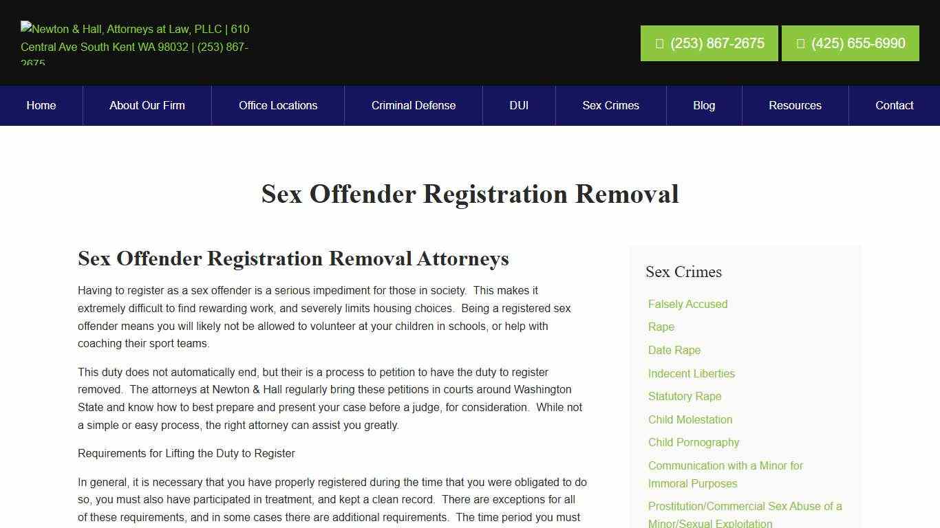 Sex Offender Registration Removal Seattle Kent King County WA
