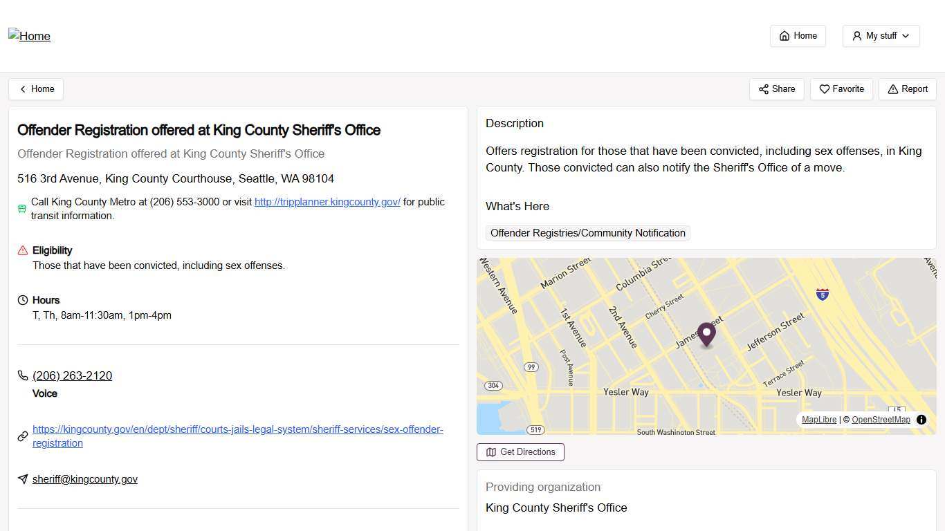 Offender Registration offered at King County Sheriff's Office